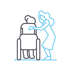 disabled people help line icon, outline symbol, vector illustration, concept sign