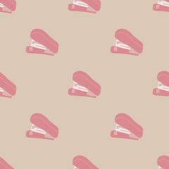Seamless vector office items pattern. Stylish pink paper stapler background for fabric, textile, cover etc.