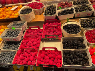 Seasonal berries and fruits on sale