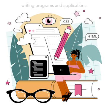 Programming concept. Idea of coding, testing and writing program