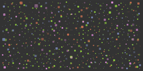 Abstract Colorful Spotted Pattern - Random Placed Squares of Various Sizes, Texture with Copyspace, Generative Art, Vector Design on Dark Background