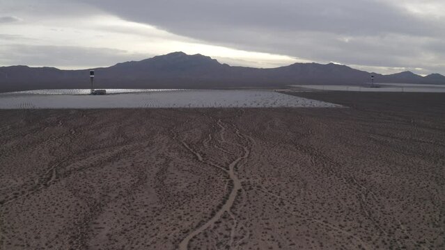 Aerial Upward Shot Of Solar Energy Panels In Mojave Desert By Clark Mountain - Nipton, California