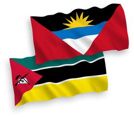 Flags of Republic of Mozambique and Antigua and Barbuda on a white background