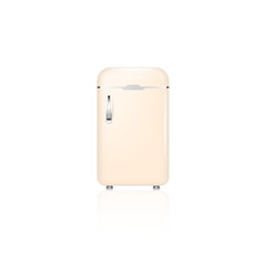 Retro fridge refrigerator in pink. Household appliance for food keeping and preserving in kitchen