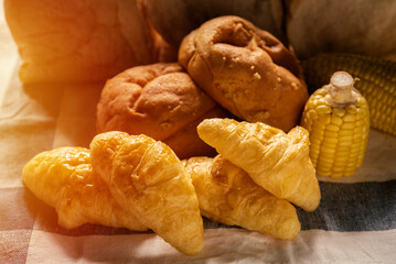 bread and freshly baked croissants,  For breakfast and tea time.