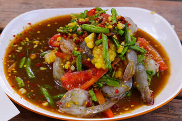 Papaya salad with shrimp in Thai restaurant