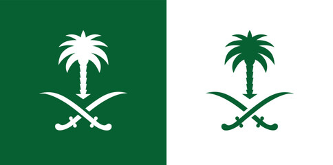 Jeddah, KSA - September 22, 2022: Saudi Arabia Logo. Palm Dates Tree and Swords. Vector Illustration.