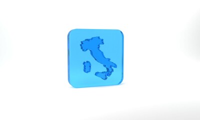 Blue Map of Italy icon isolated on grey background. Glass square button. 3d illustration 3D render