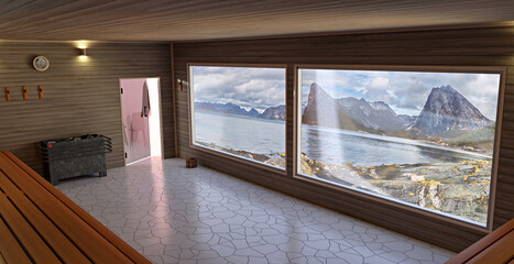 sauna room with lovely view