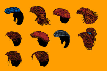 hand drawn various hair vector illustration set