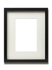 Black wooden vertical picture frame with matte, transparent artwork area and background