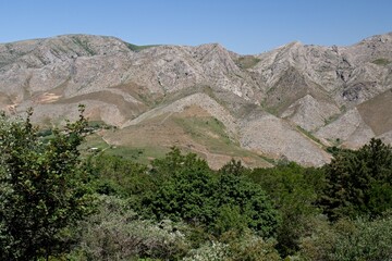 View of the Zarafshan Range. Kashkadarya Region, south of Samarkand city. Uzbekistan.