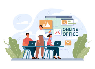 Online office. Modern virtual office developing and moderating