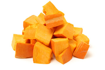 Pumpkin cubes isolated on white background 