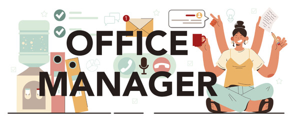 Office manager typographic header. Coworking space maintenance