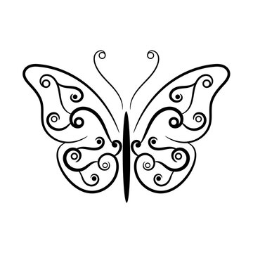 Decorative ornamental butterfly. Vector illustration of butterfly silhouette isolated on white background.
