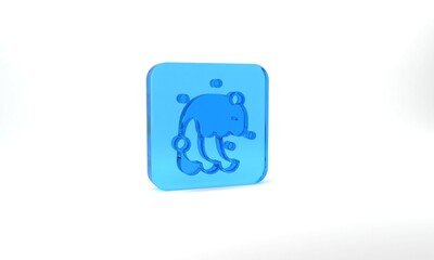 Blue Tsunami icon isolated on grey background. Flood disaster. Stormy weather by seaside, ocean or sea wave or tsunami. Glass square button. 3d illustration 3D render