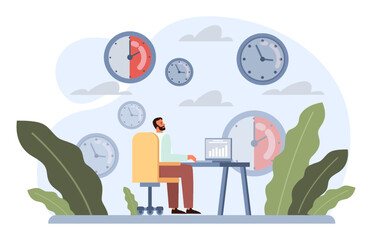 Deadline. Office character with a lot of work and busy lifestyle.