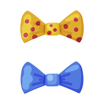 Carnival photo booth party objects set. Yellow and blue bow ties cartoon vector illustration