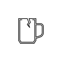 cracked glass mug icon on white background. simple, line, silhouette and clean style. black and white. suitable for symbol, sign, icon or logo