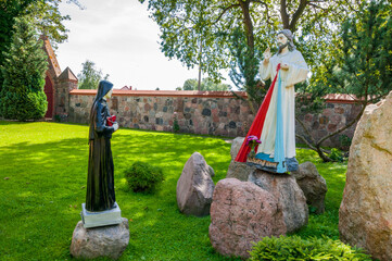 Sculpture of saint Faustyna Kowalska and Jesus. Mysliborz, West Pomeranian Voivodeship, Poland.