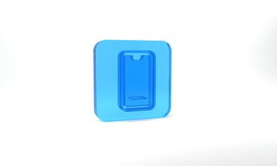 Blue Food ordering on mobile icon isolated on grey background. Order by mobile phone. Restaurant food delivery concept. Glass square button. 3d illustration 3D render