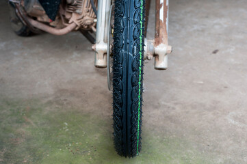 Fototapeta na wymiar Black tires for general motorcycle front wheels.