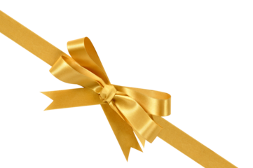 Diagonal corner gold gift bow ribbon isolated transparent background photo PNG file