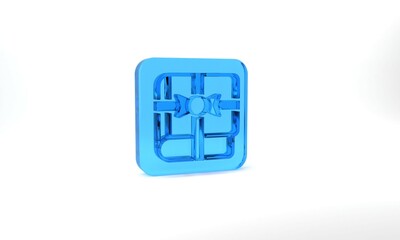 Blue Book as a gift icon isolated on grey background. Glass square button. 3d illustration 3D render