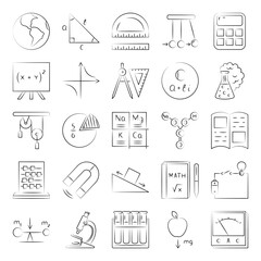 Education icons set in hand drawn style