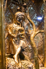 Fototapeta na wymiar Guimaraes, Portugal. The Triptych of the Nativity, a portable altarpiece made with silver gilt wood and enamel ornamentation
