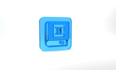 Blue Book icon isolated on grey background. Second volume. Glass square button. 3d illustration 3D render
