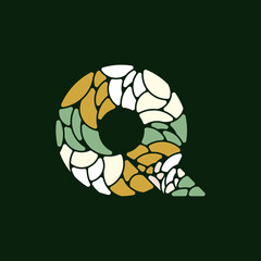 Letter Q Stone Mosaic Creative Logo, vector logo letter Q made of colored stones, Abstract vector logo letter Q with stones	