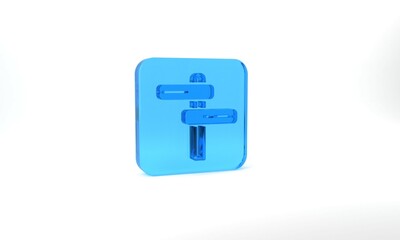 Blue Road traffic sign. Signpost icon isolated on grey background. Pointer symbol. Isolated street information sign. Direction sign. Glass square button. 3d illustration 3D render