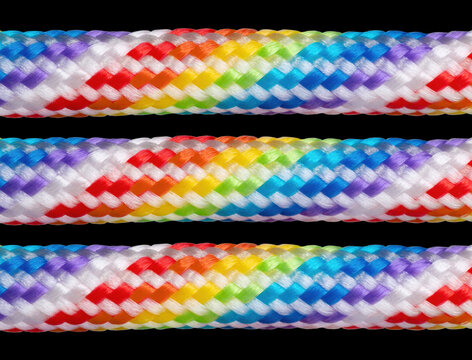 Rainbow colored braided cords isolated on black