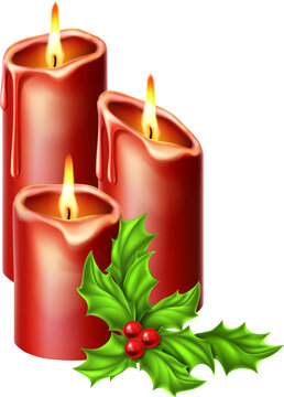 Christmas Candles and Holly sprig decorations holiday illustration