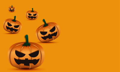 halloween  horror pumpkin on orange background vector design 2022 for party invitation, greeting card, web, banner, poster
