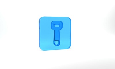 Blue Bottle opener icon isolated on grey background. Glass square button. 3d illustration 3D render