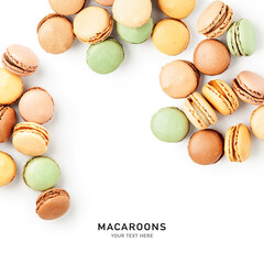 Macaroons creative layout on white.