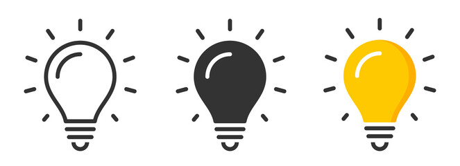 Bulb light icon. Lamp line icon set. Light bulb, electricity, shine. Idea lamp icon collection.