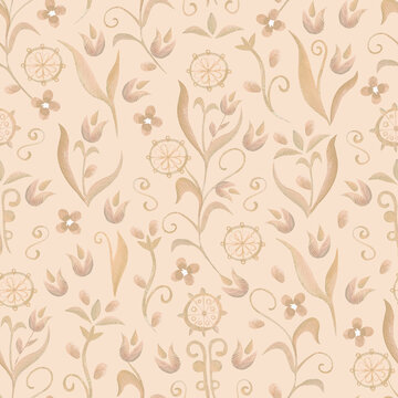 Folk florals hand drawn fabric pattern. Vintage style