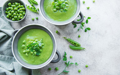 Fresh vegetable soup made of green peas