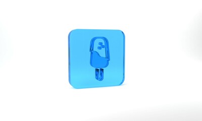 Blue Ice cream icon isolated on grey background. Sweet symbol. Glass square button. 3d illustration 3D render
