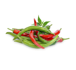 Fresh chilli with leaves isolated on transparent background
