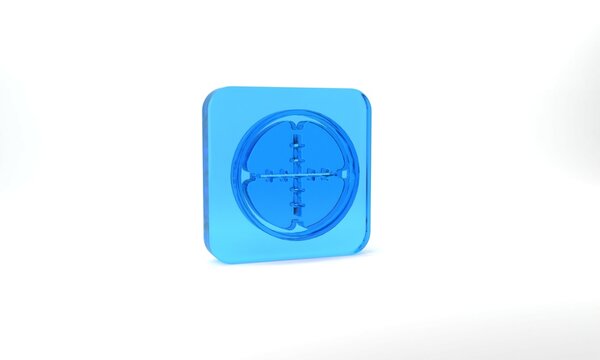 Blue Sniper optical sight icon isolated on grey background. Sniper scope crosshairs. Glass square button. 3d illustration 3D render