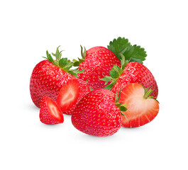 Fresh Strawberries with leaves isolated on transparent background