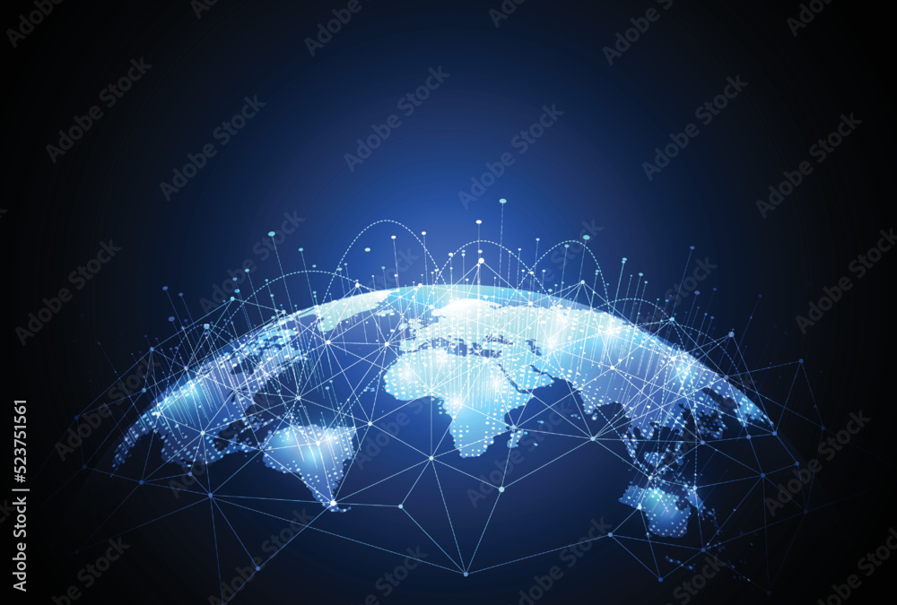 Poster global network connection. world map point and line composition concept of global business. vector i