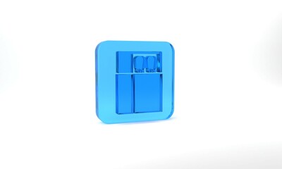 Blue Open matchbox and matches icon isolated on grey background. Glass square button. 3d illustration 3D render