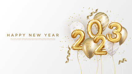 2023 Happy new year background. realistic balloon numbers. © Galih