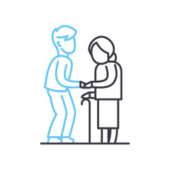 elderly people help line icon, outline symbol, vector illustration, concept sign